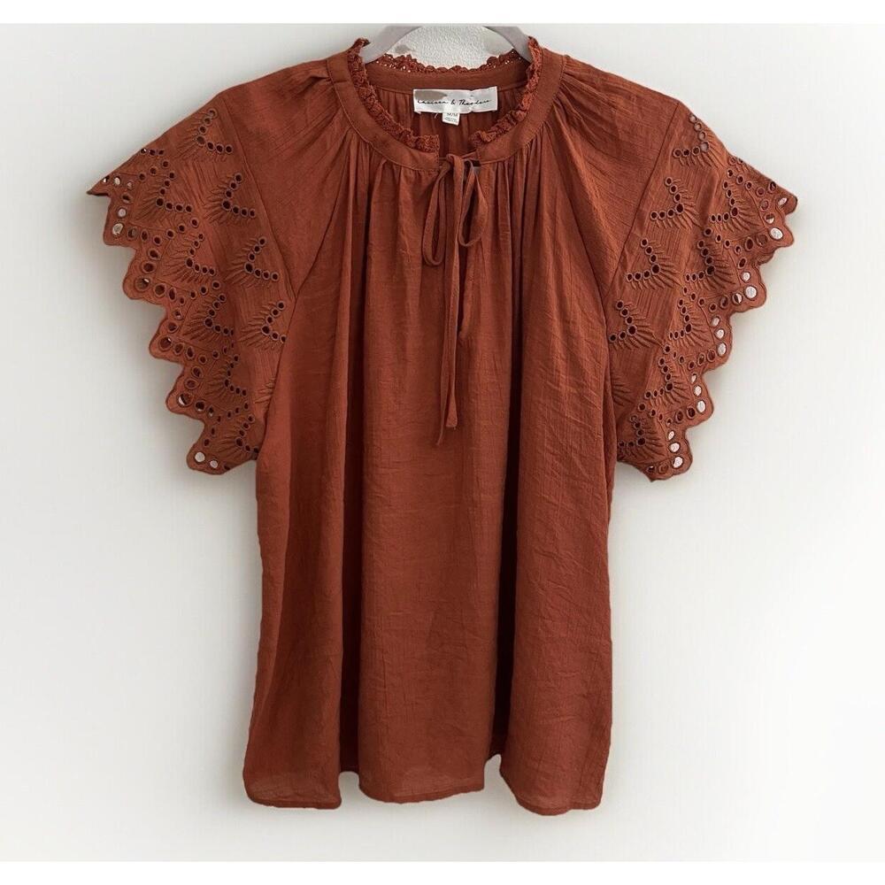 Anthropologie Rust Blouse with Eyelet Sleeves
